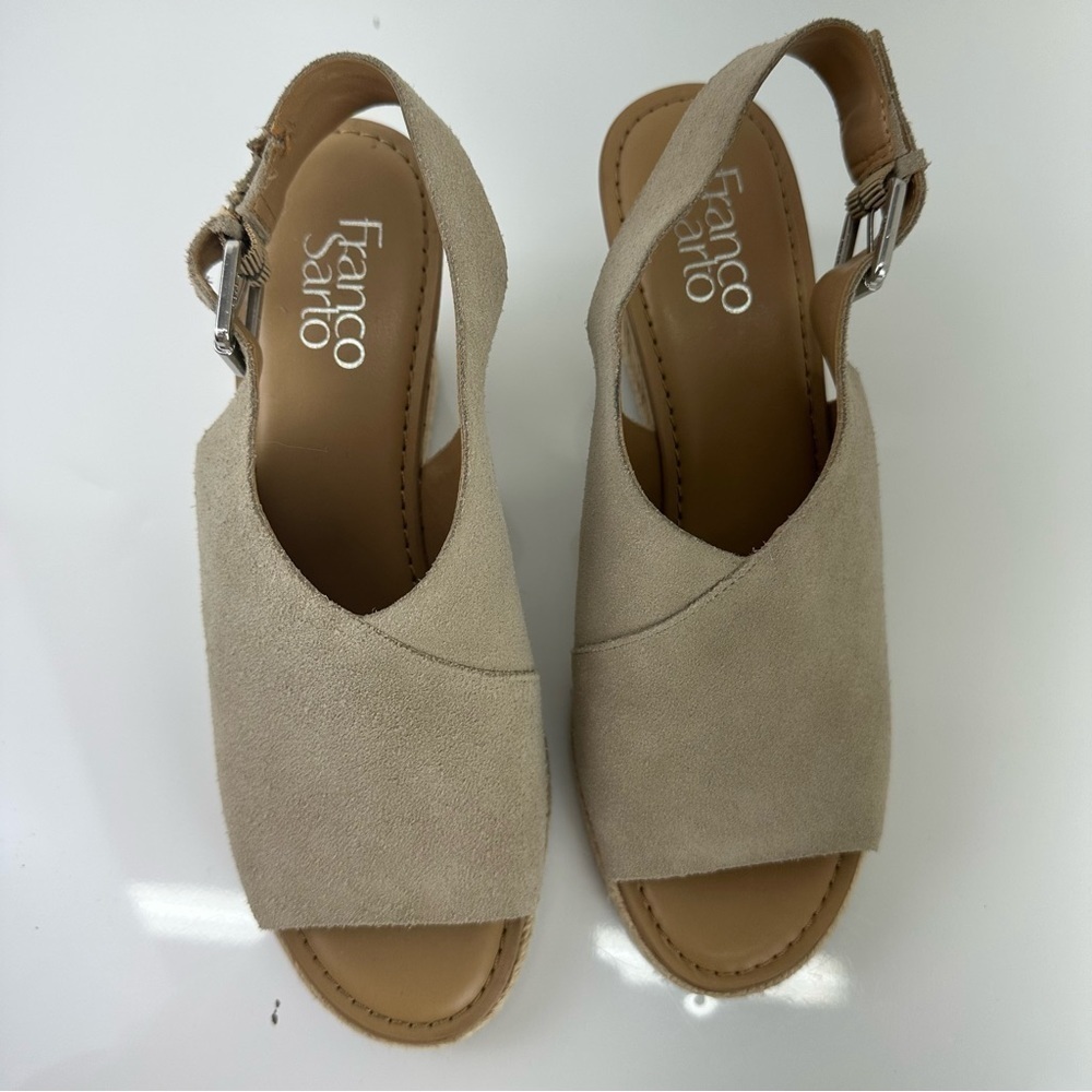 Franco Sarto Julien suede wedge Sandal Taupe Espadrilles 9.5 casual boho western - Picture 7 of 8